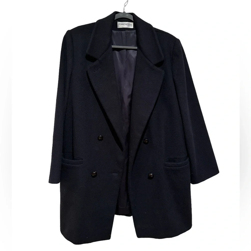 FORECASTER OF BOSTON NAVY BLACK WOOL DOUBLE BREASTED COAT 14